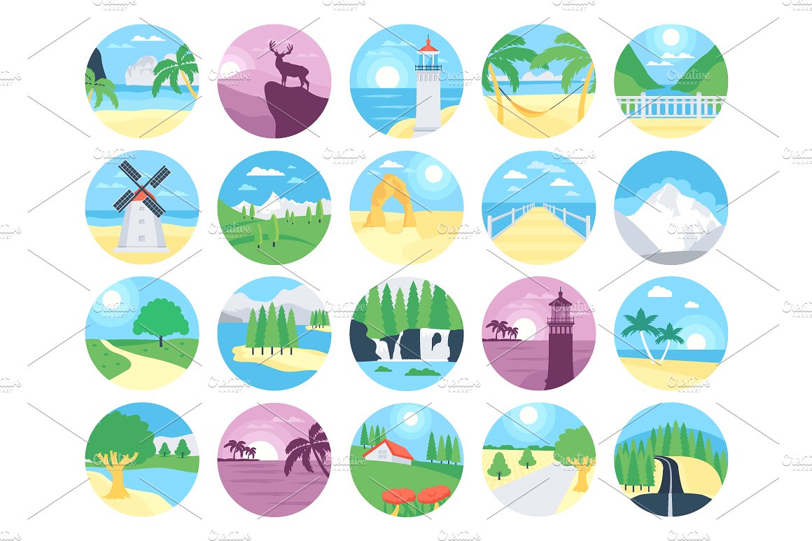 40 Landscapes Vector Icons