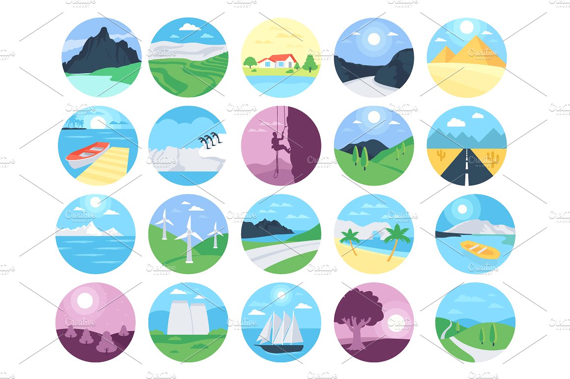 40 Landscapes Vector Icons