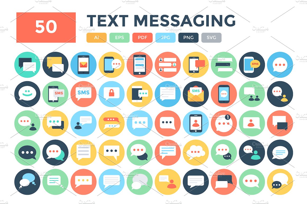 50 Flat Text Messaging Icons