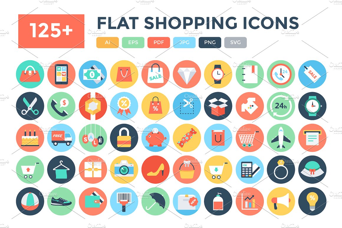 125 Flat Shopping Icons