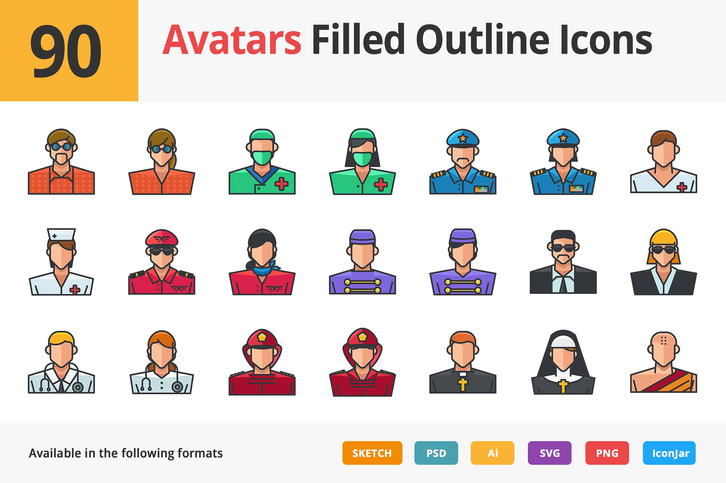 90 Avatars Filled Outline Icon