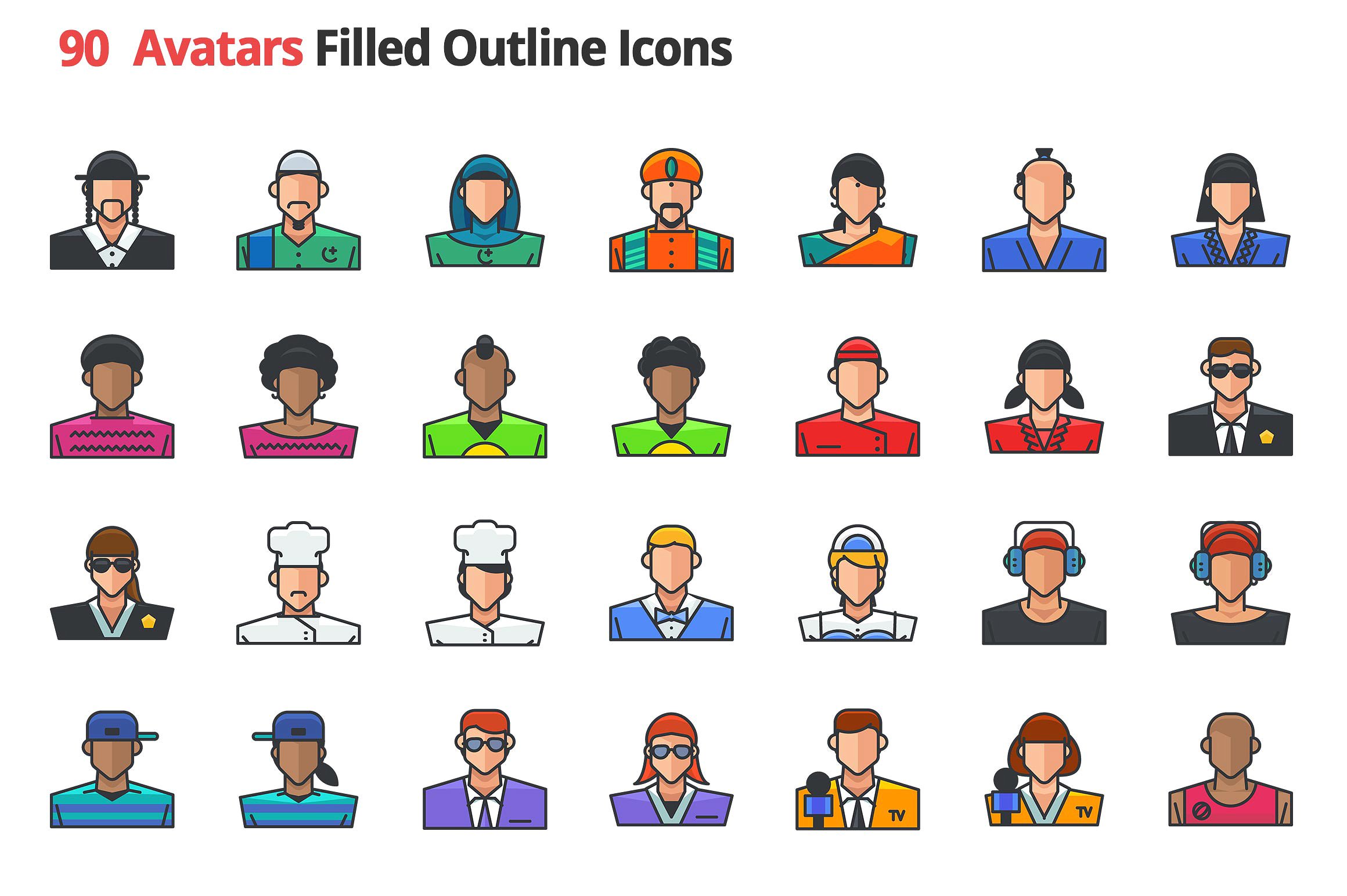 90 Avatars Filled Outline Icon