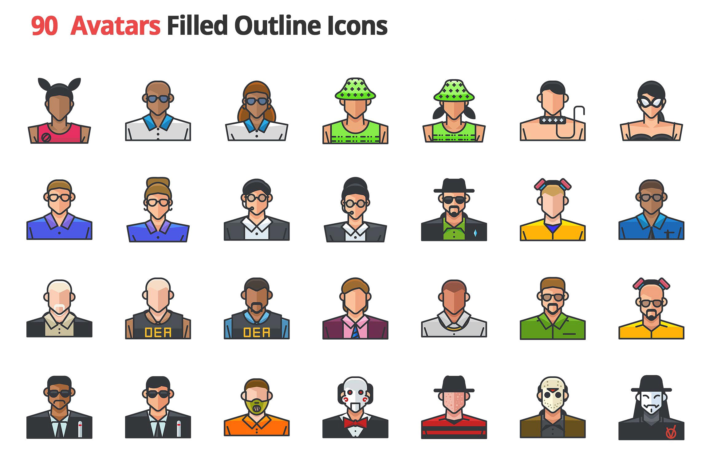 90 Avatars Filled Outline Icon