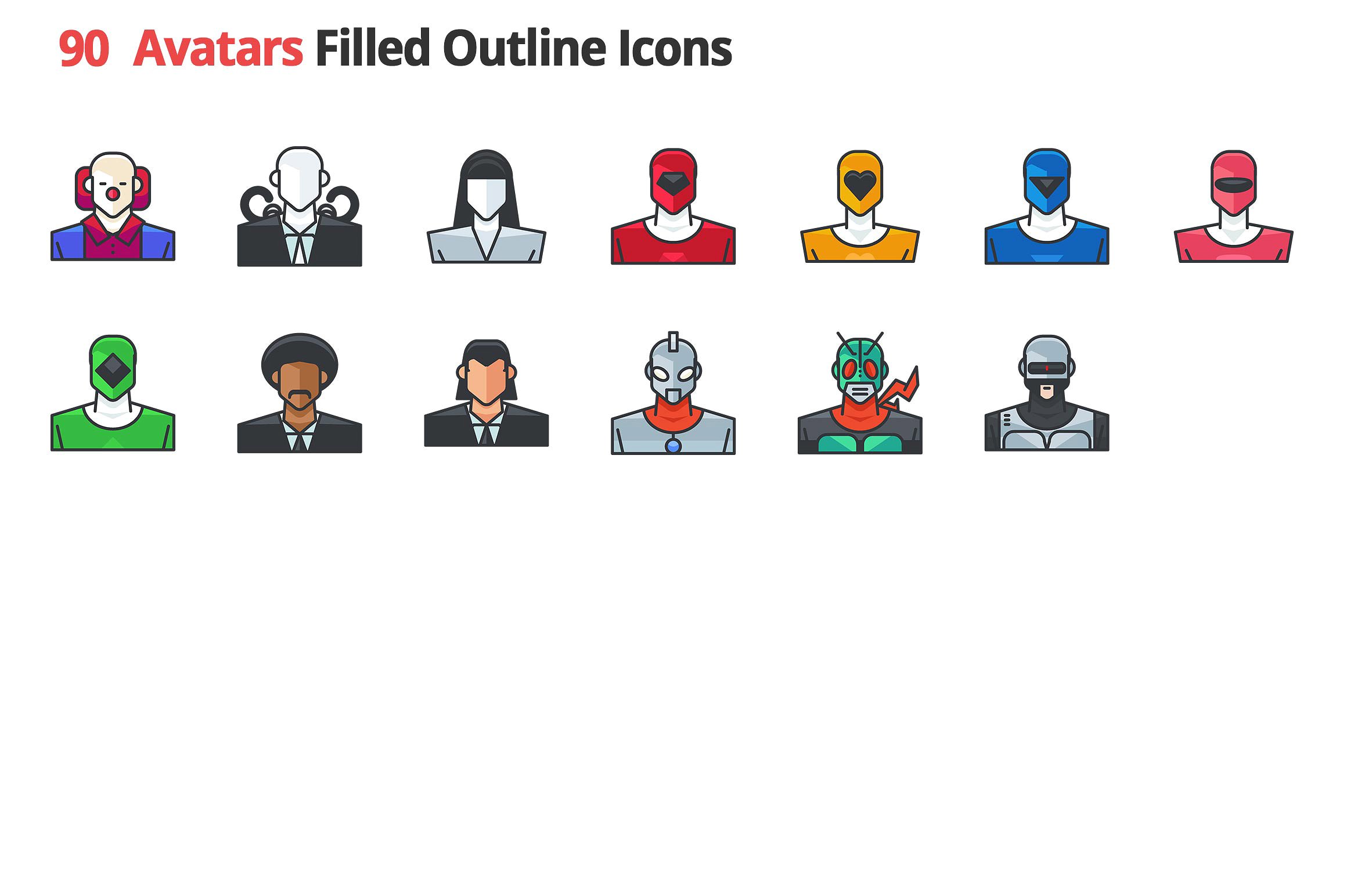 90 Avatars Filled Outline Icon