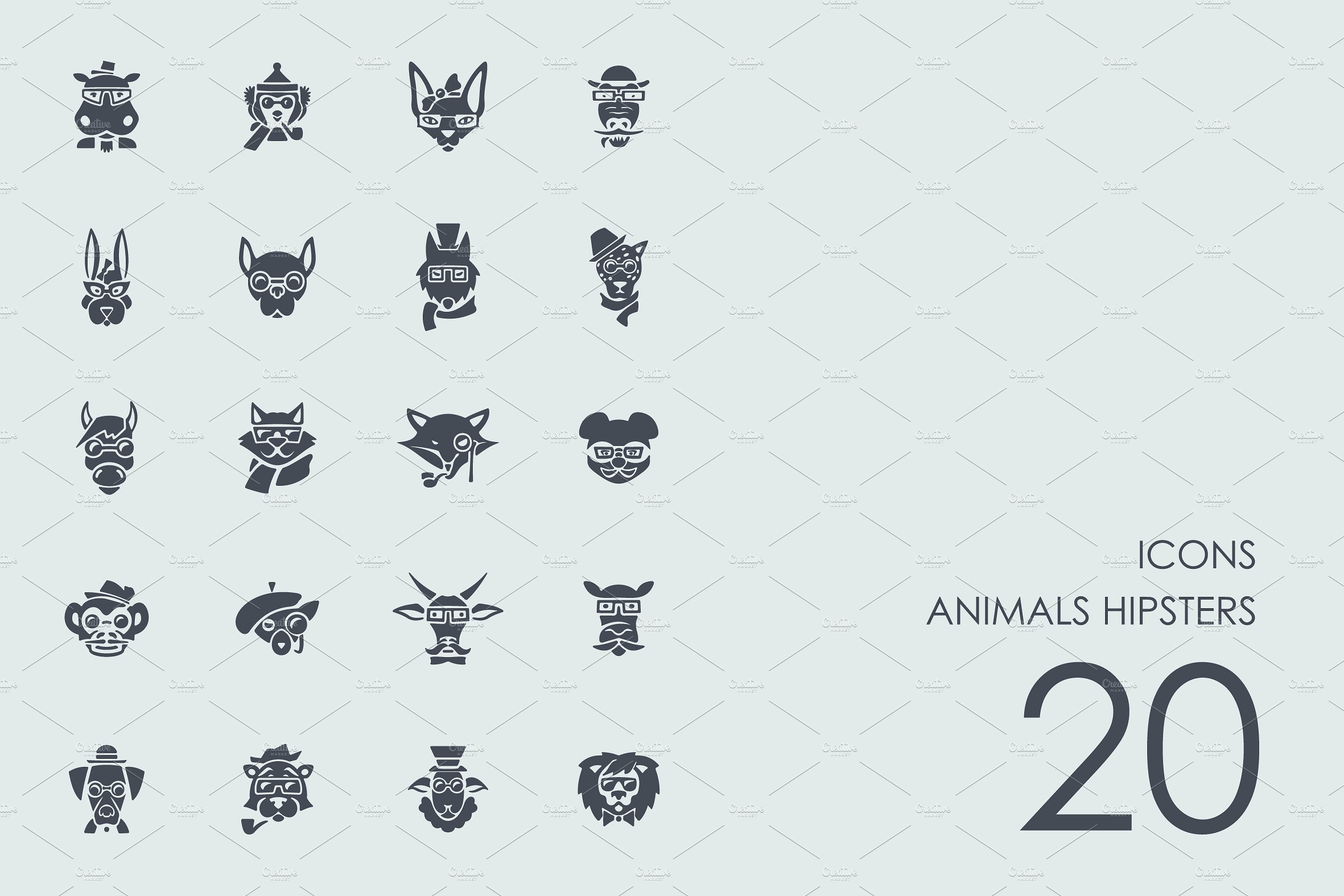 Animals hipsters icons