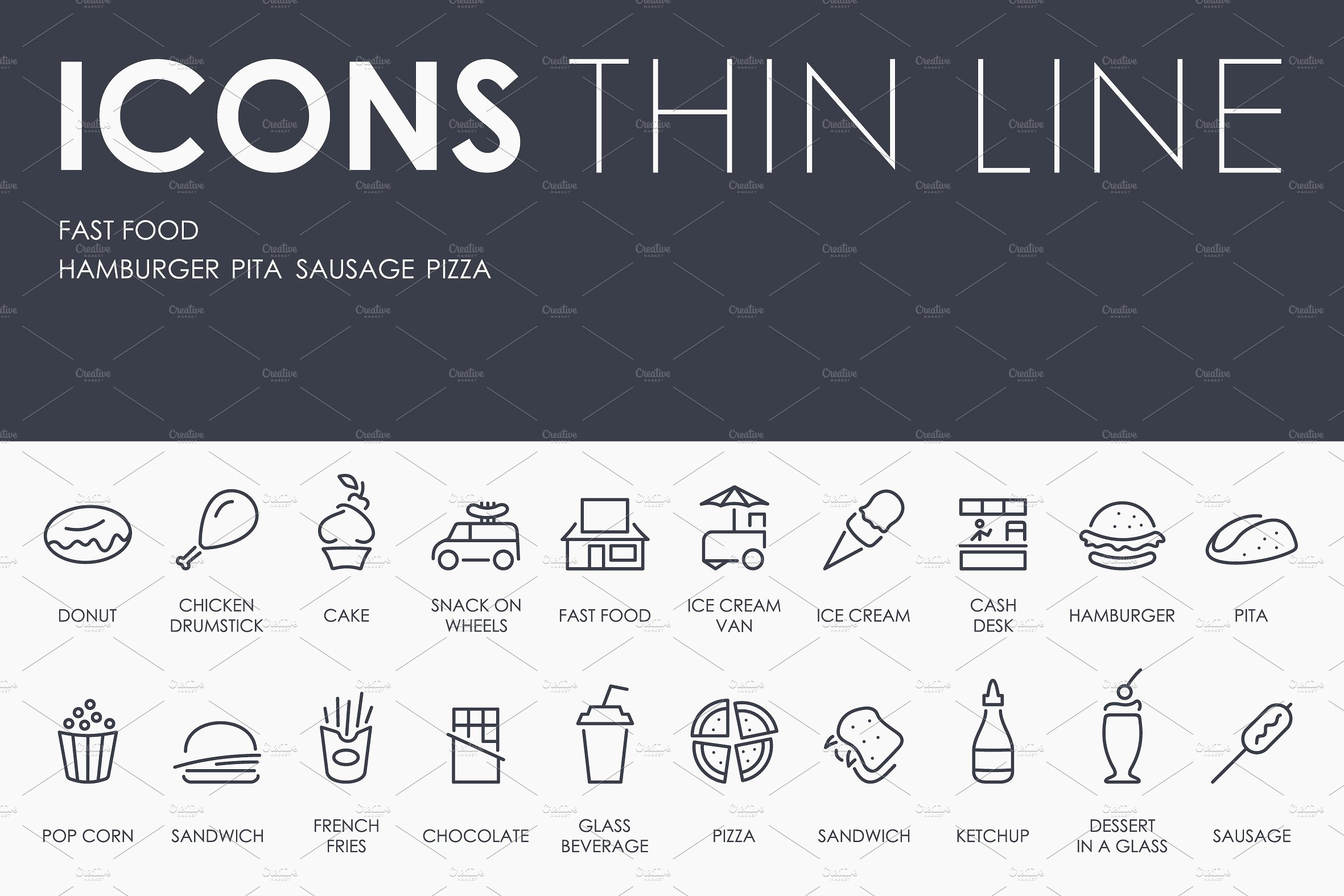 Fast food thinline icons