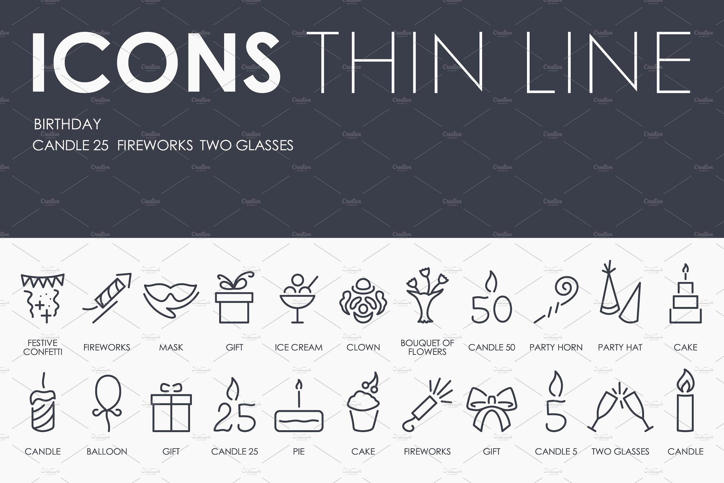 Birthday thinline icons