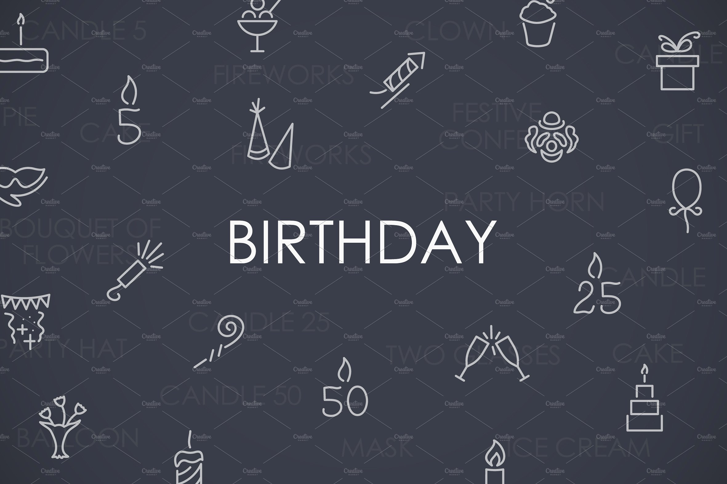 Birthday thinline icons