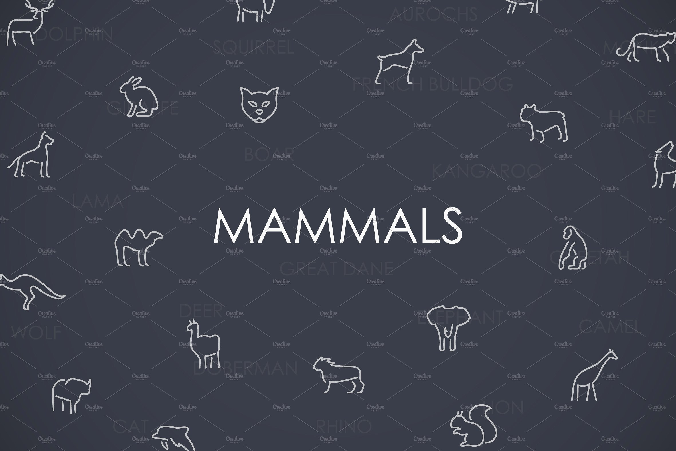 Mammals thinline icons