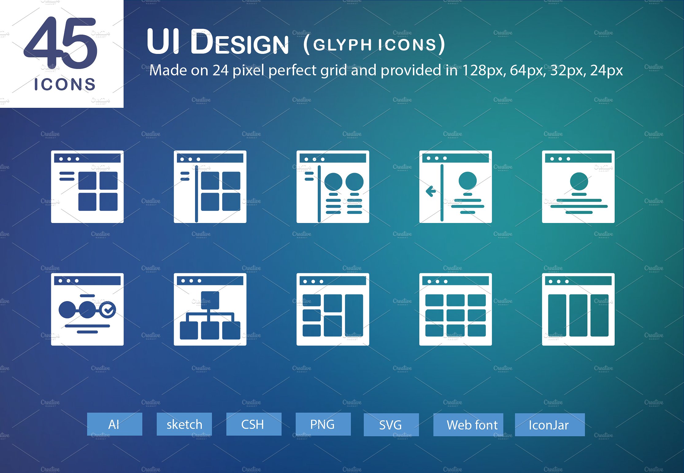 45 UI Design Glyph Icons