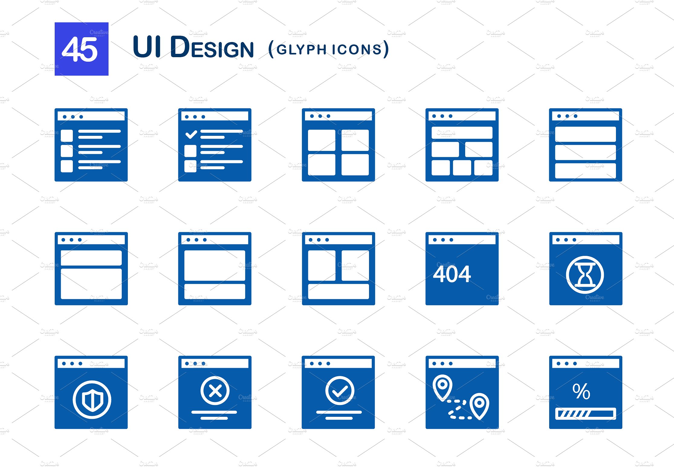 45 UI Design Glyph Icons