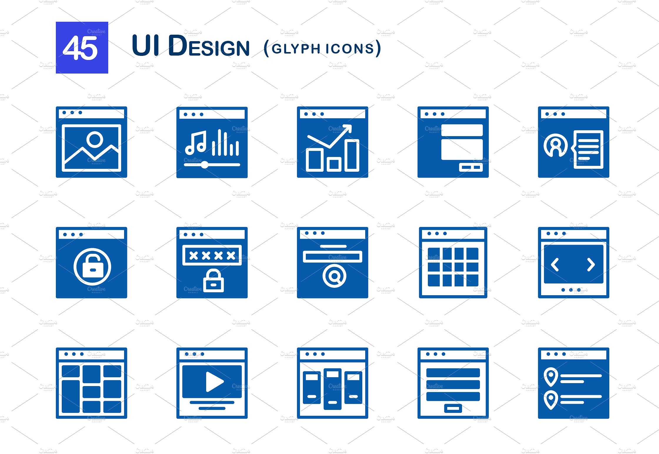 45 UI Design Glyph Icons