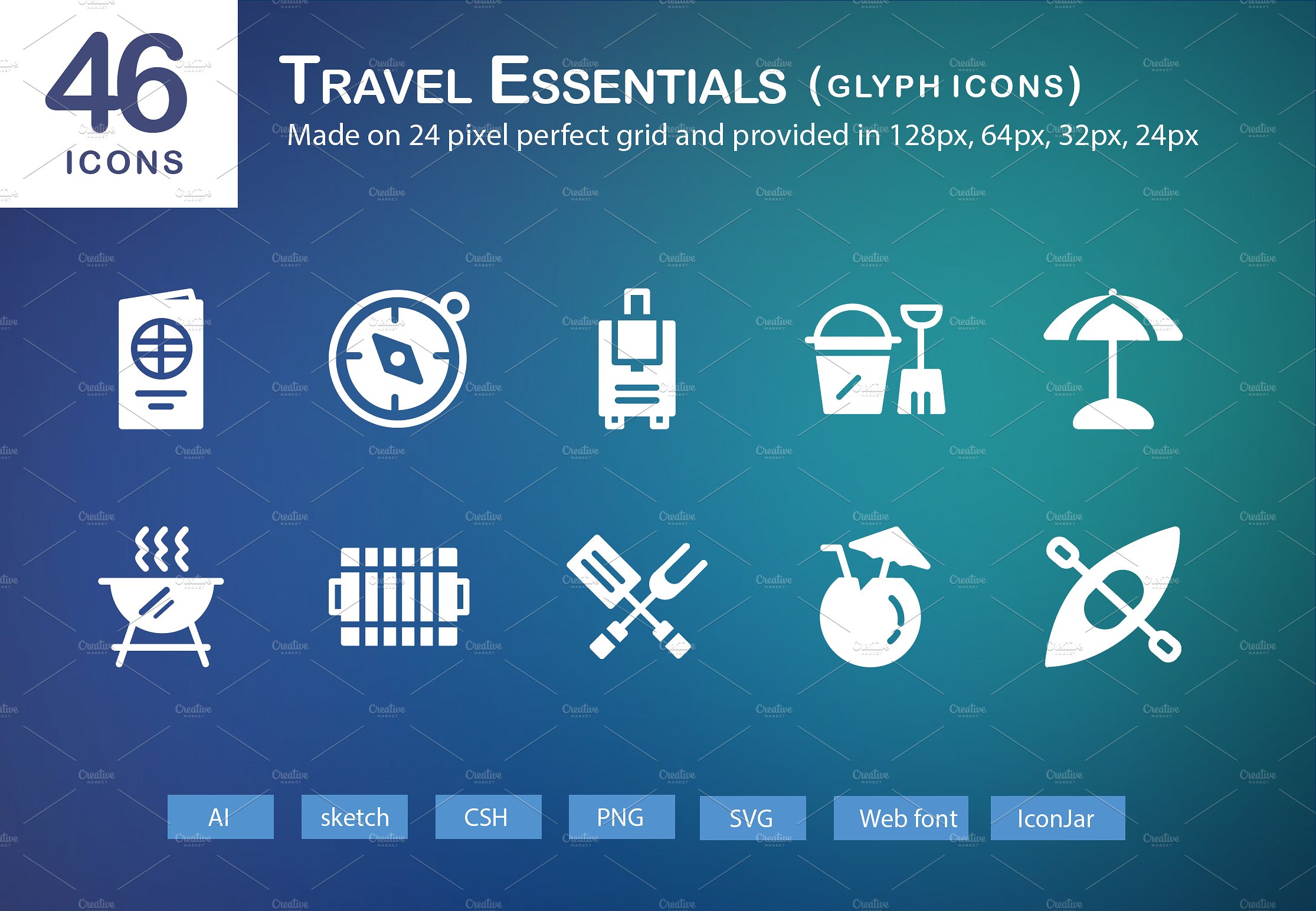 46 Travel Essentials Glyph Ico