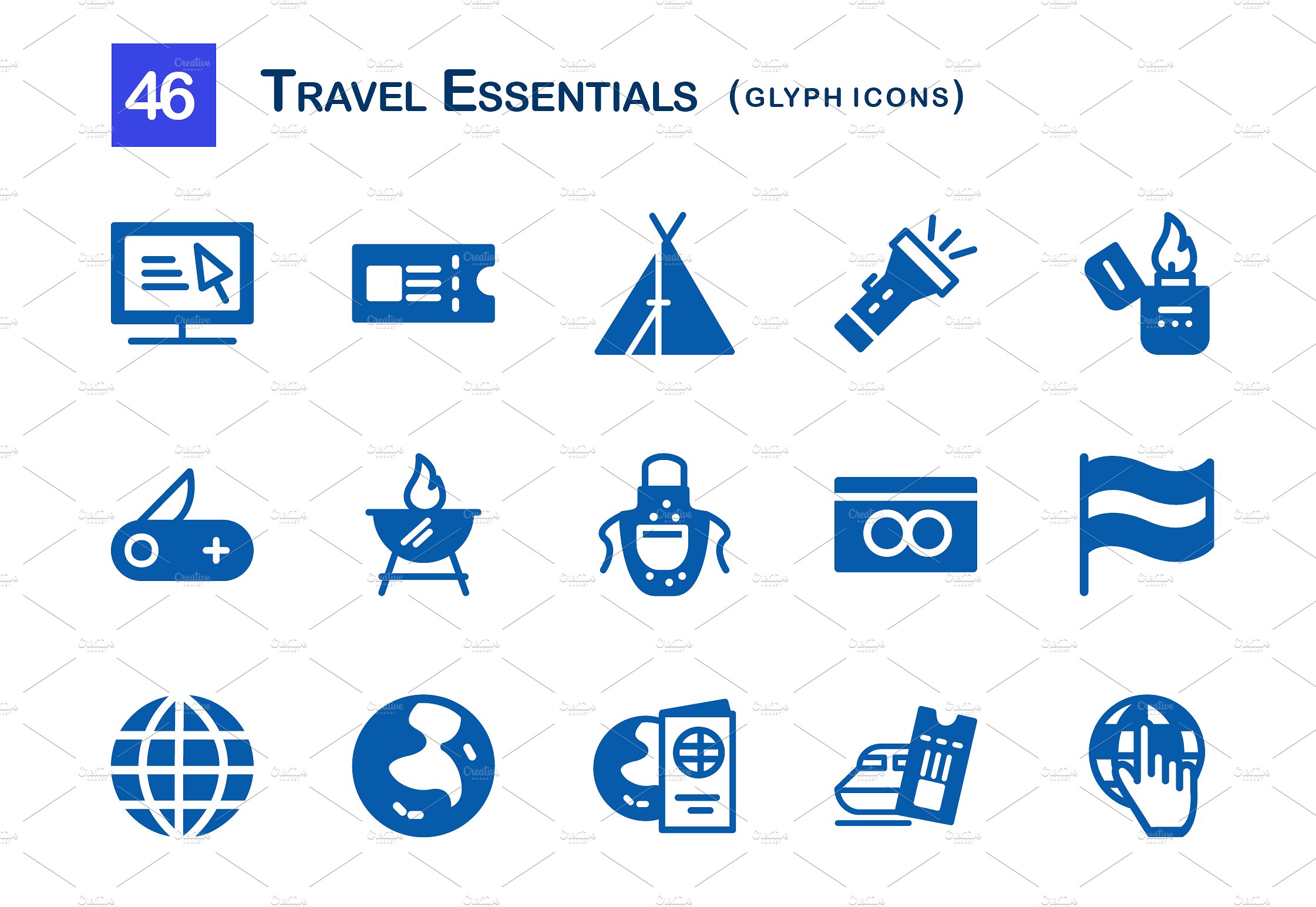 46 Travel Essentials Glyph Ico