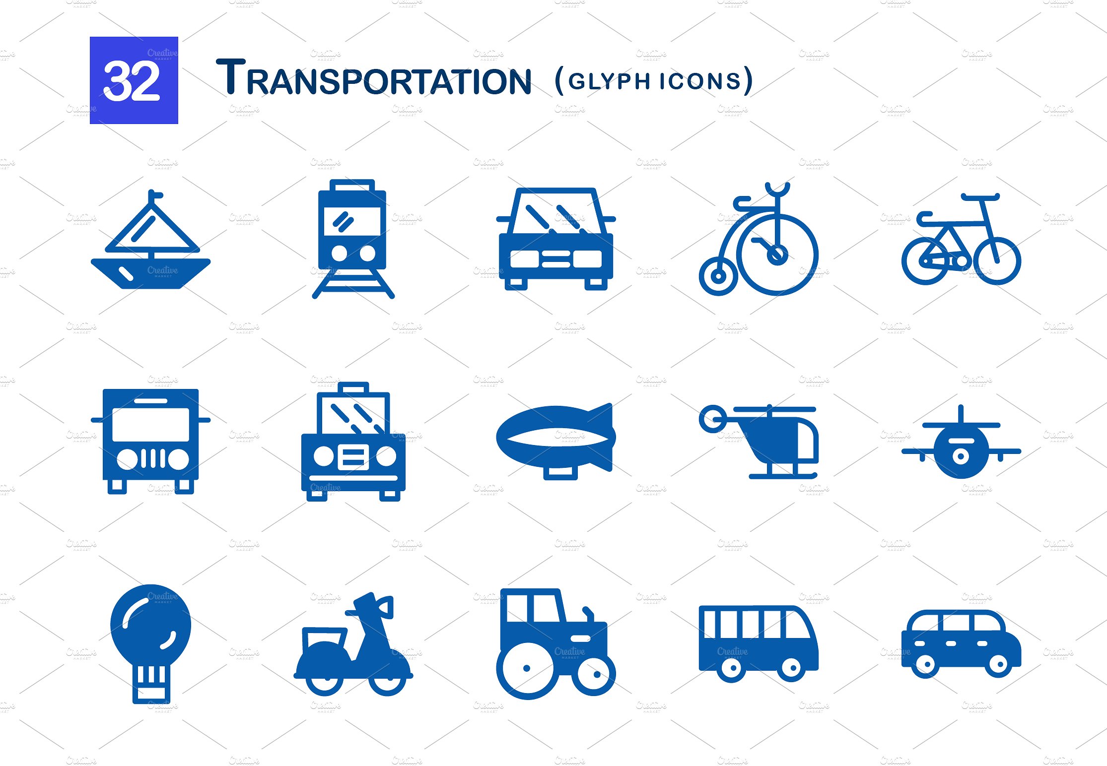 32 Transportation Glyph Icons