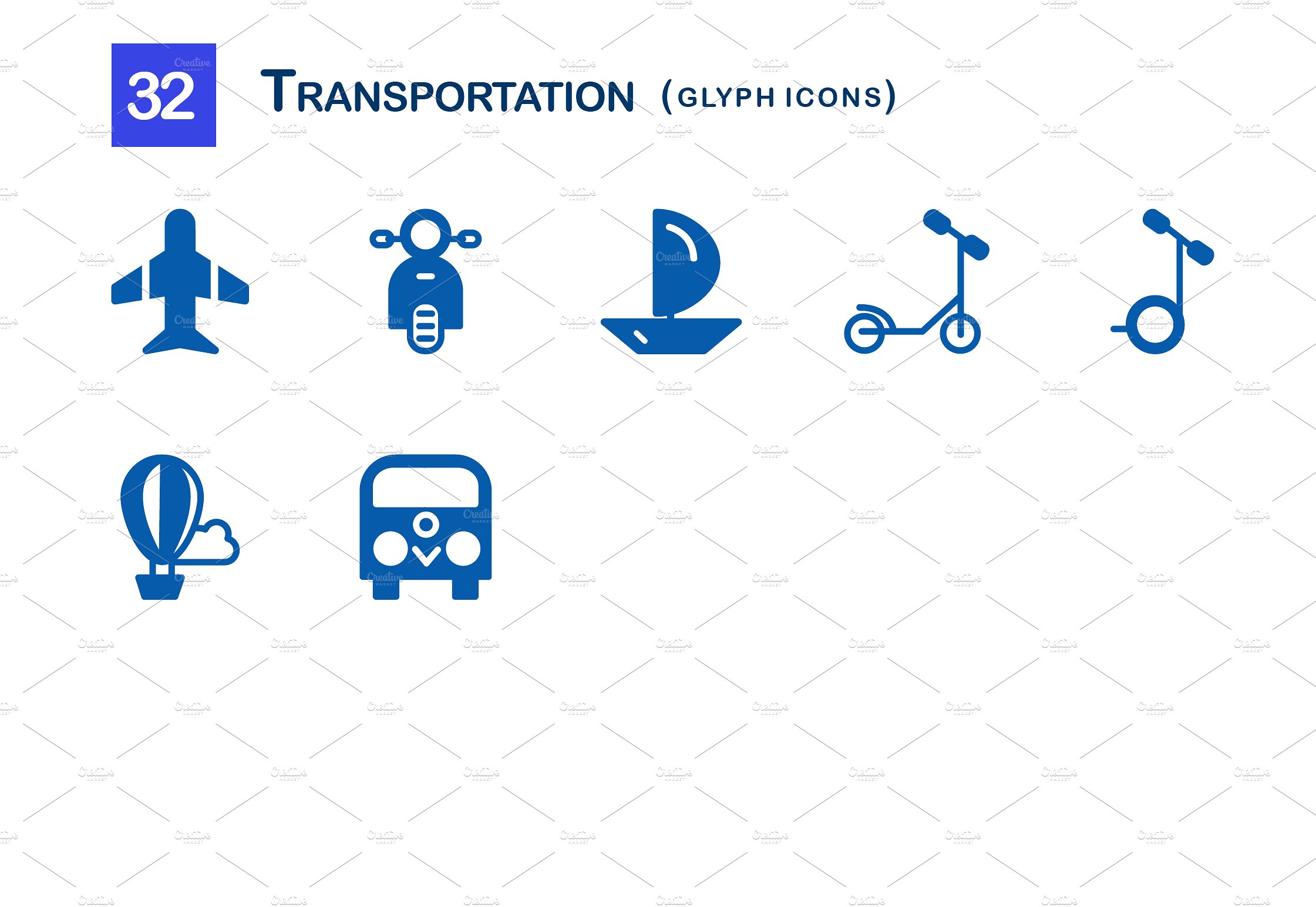 32 Transportation Glyph Icons