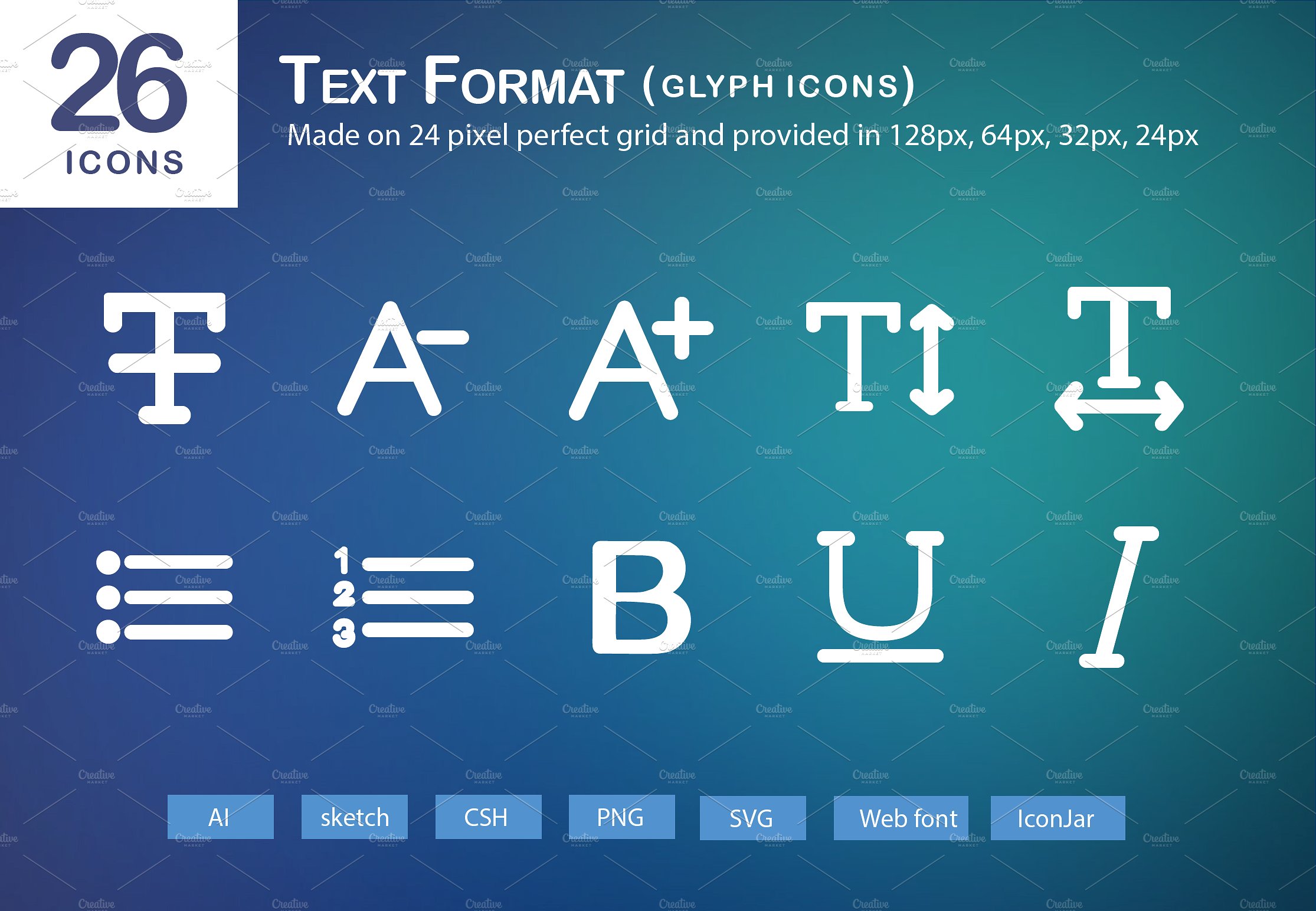 26 Text Format Glyph Icons