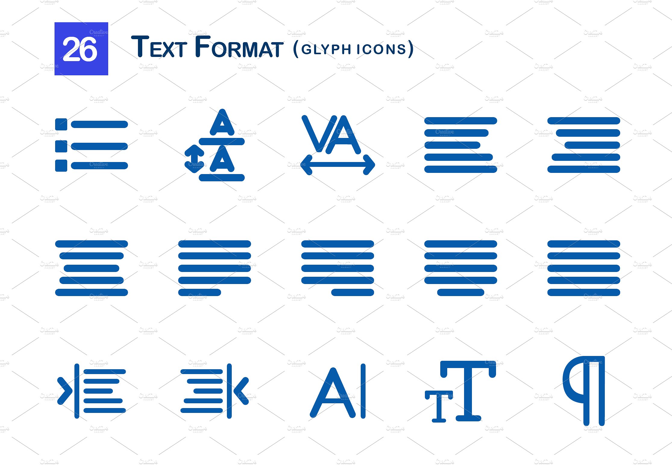 26 Text Format Glyph Icons