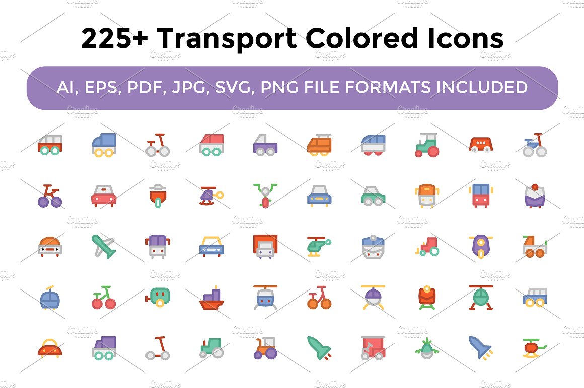 225 Transport Colored Icons