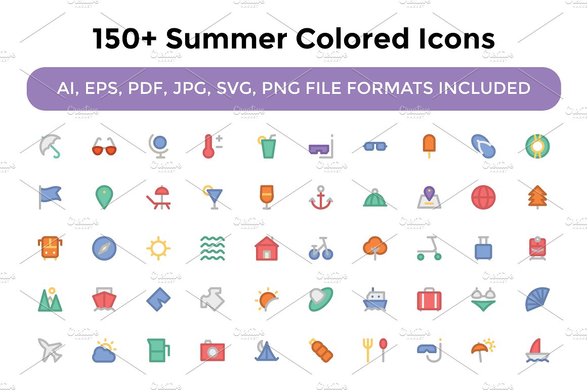 150 Summer Colored Icons