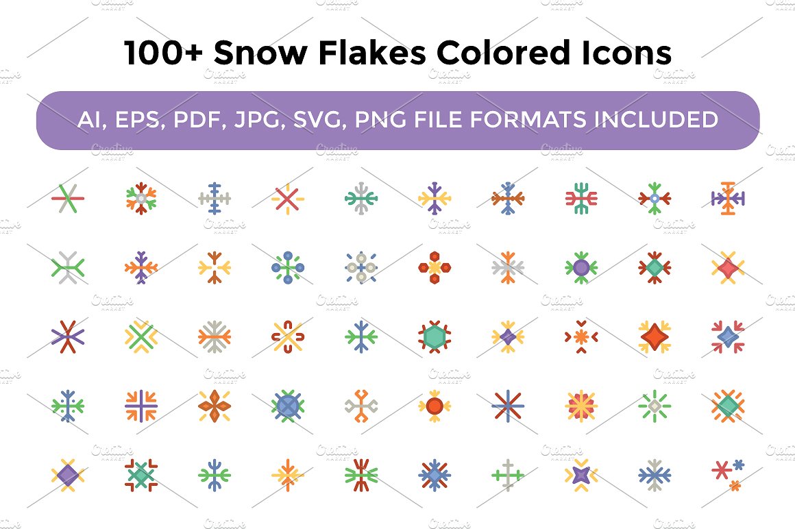 100 Snow Flakes Colored Icons