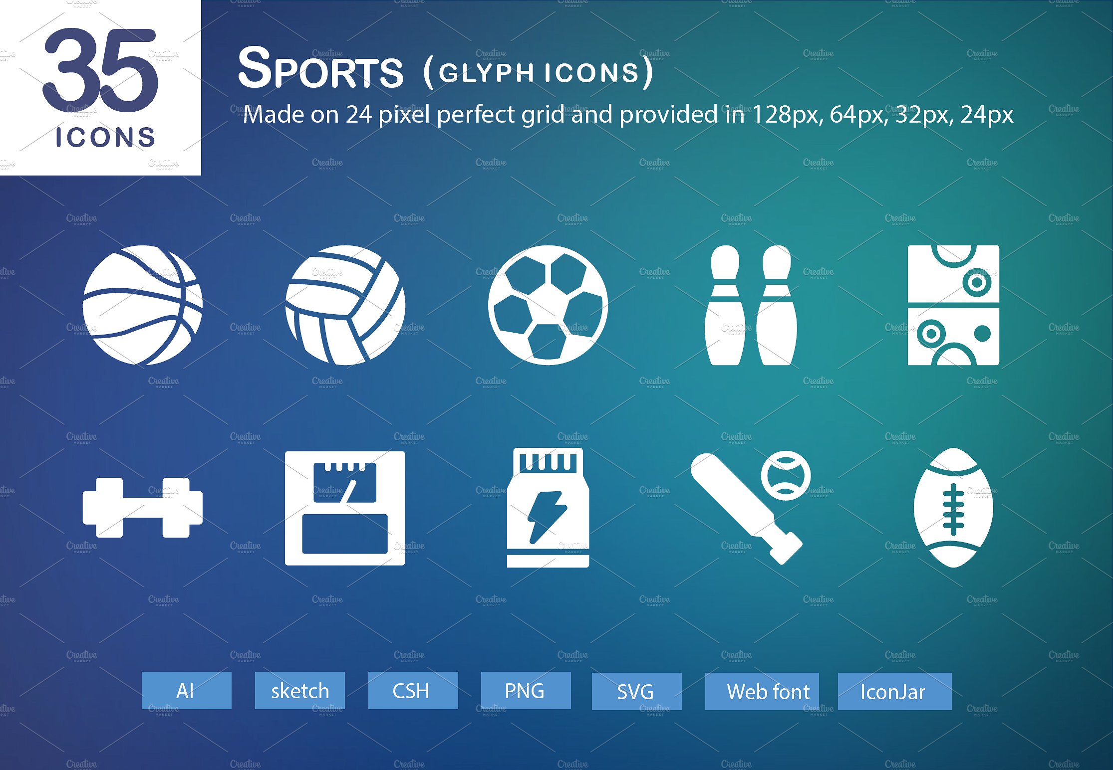 35 Sports Glyph Icons