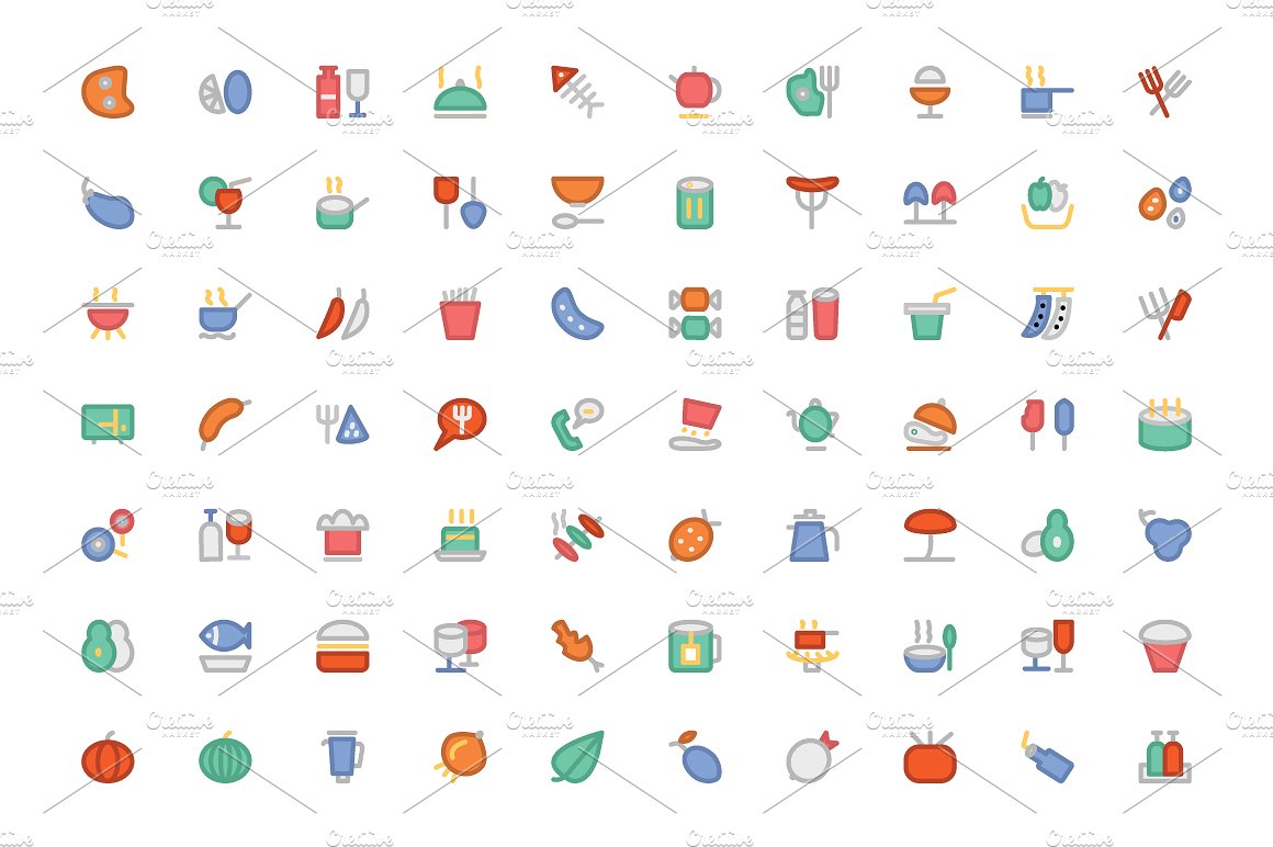 325 Food Colored Icons