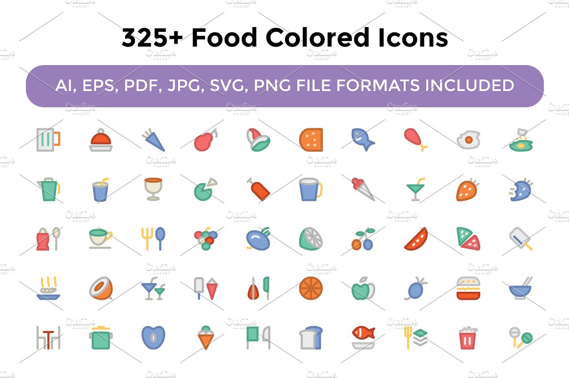 325 Food Colored Icons