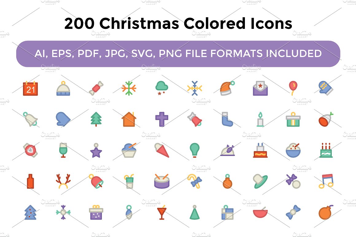 200 Christmas Colored Icons