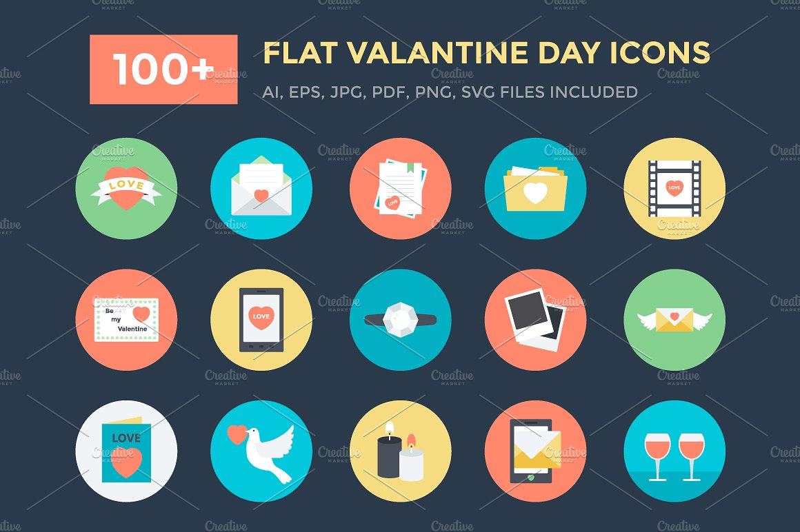 100 Flat Valentine Day Icons