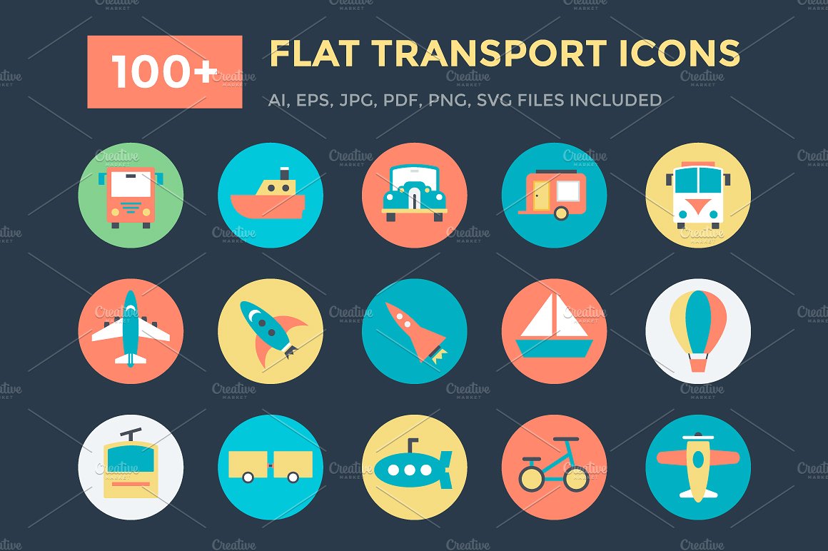 100 Flat Transport Icons