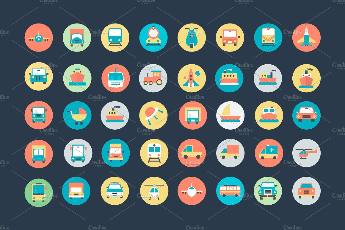 100 Flat Transport Icons