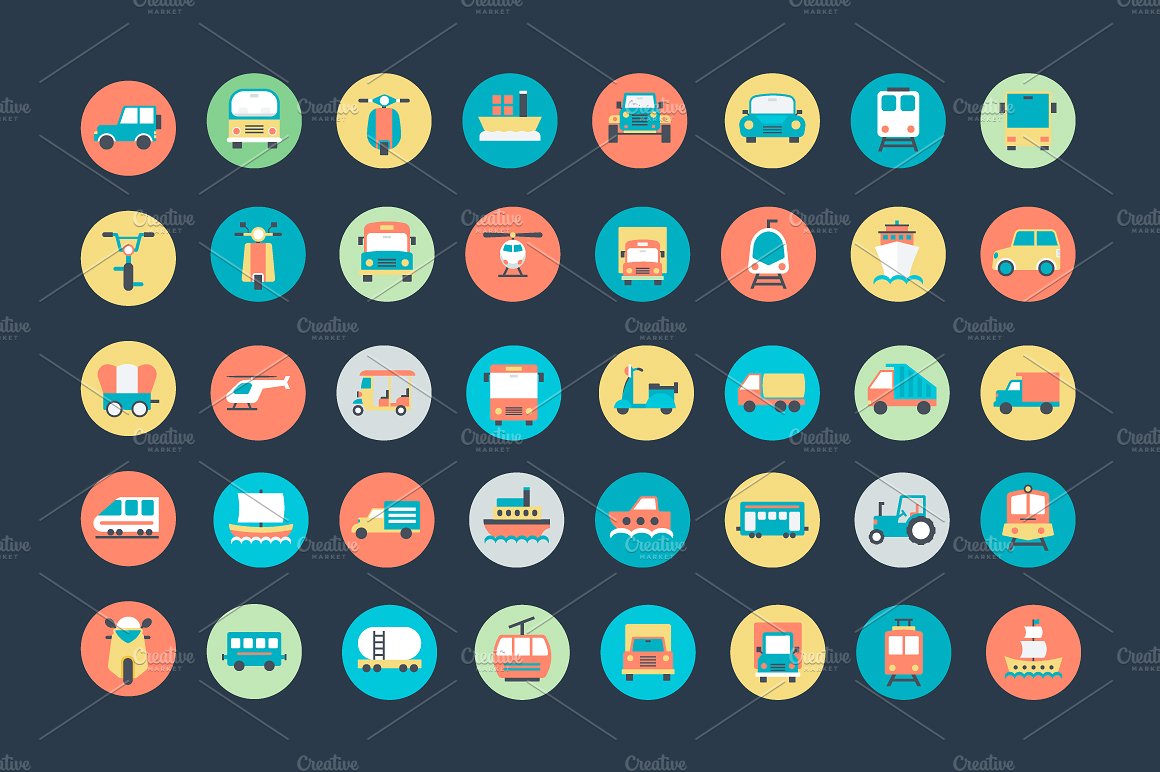 100 Flat Transport Icons