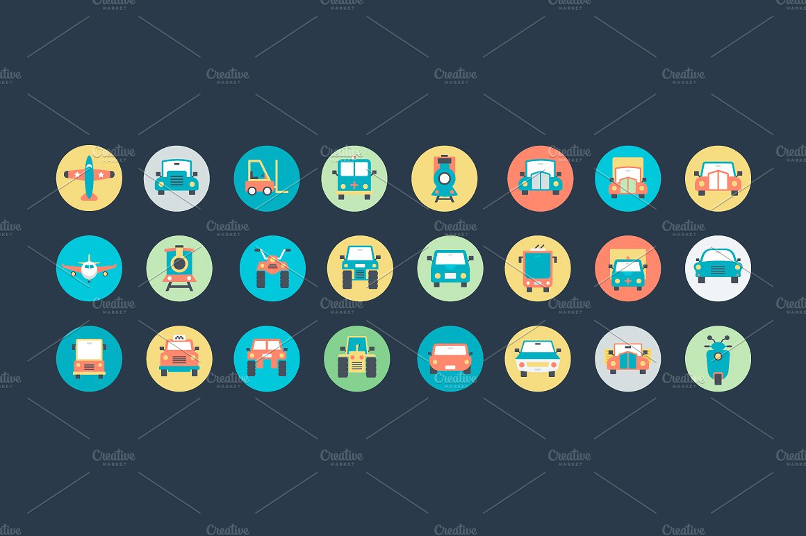 100 Flat Transport Icons