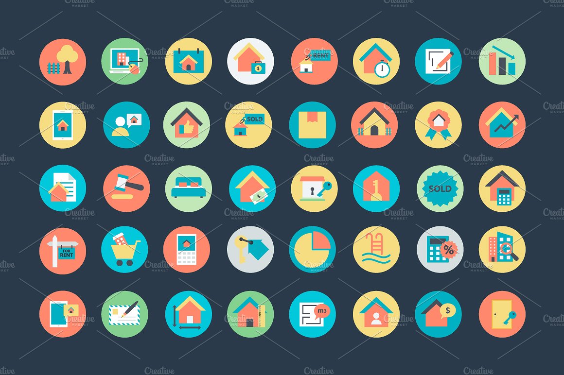 100 Flat Real Estate Icons