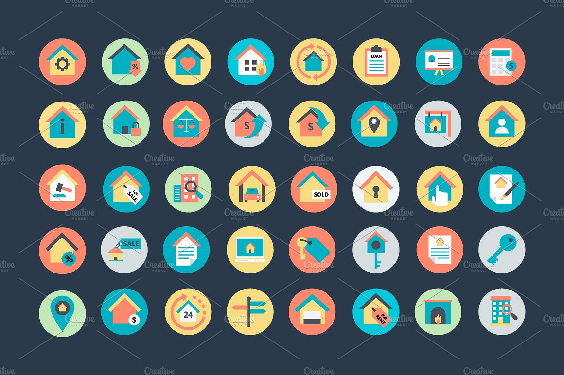 100 Flat Real Estate Icons