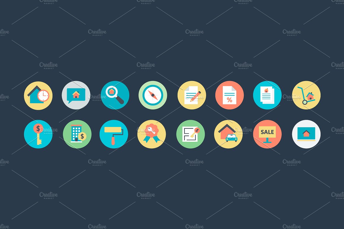 100 Flat Real Estate Icons