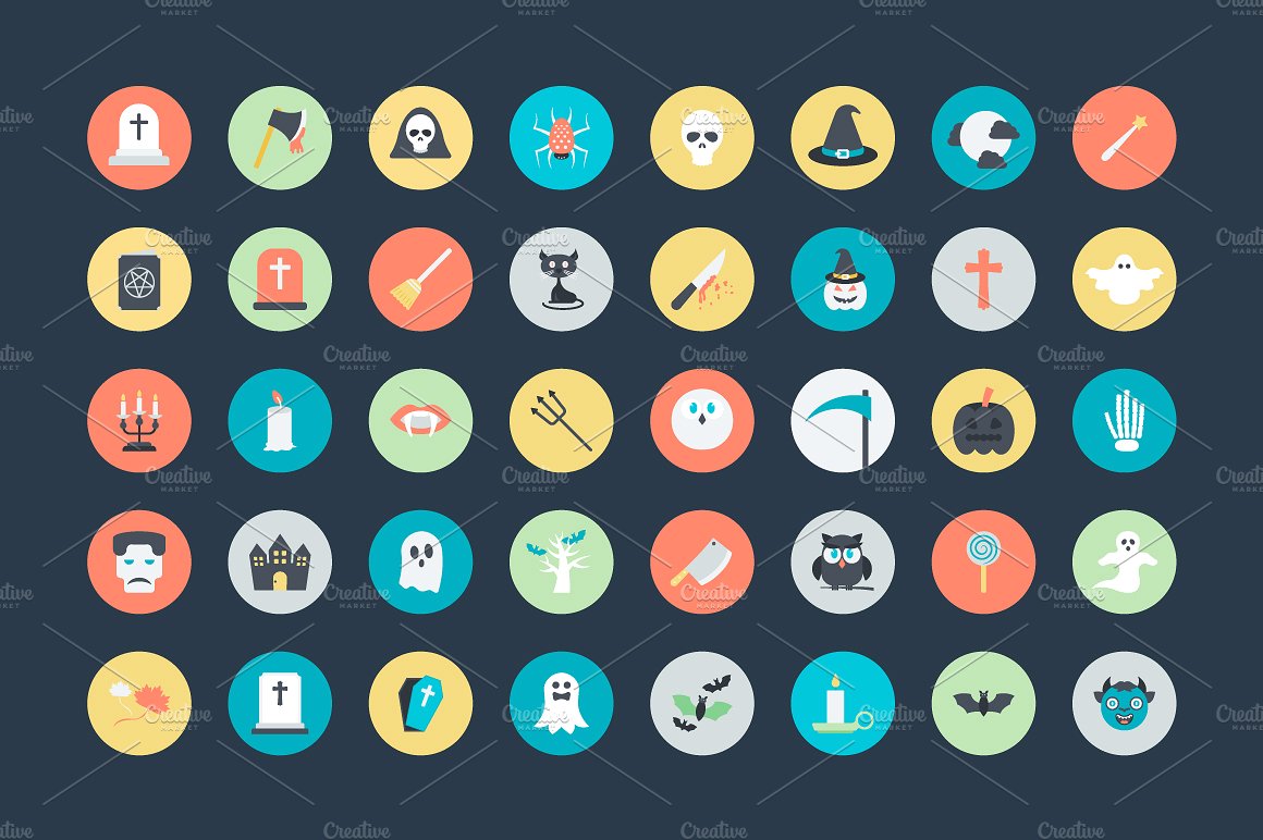 75 Flat Halloween Icons