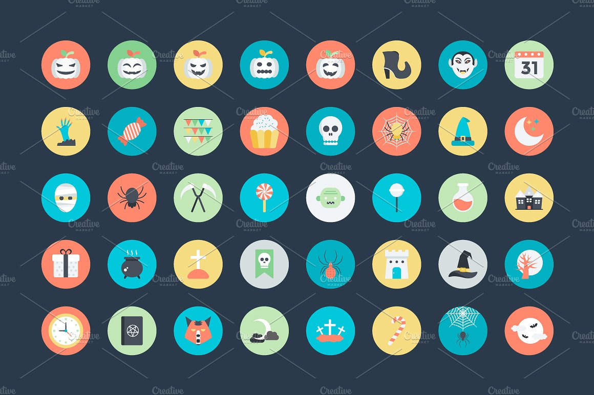 75 Flat Halloween Icons