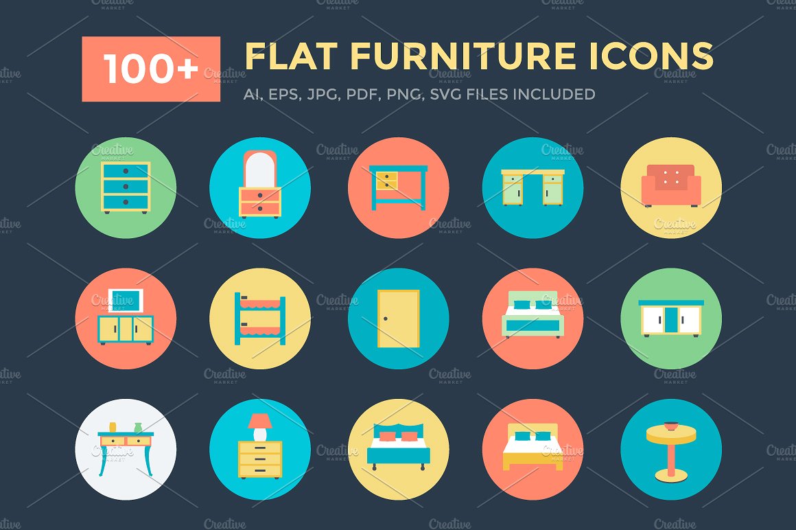 100 Flat Furniture Icons