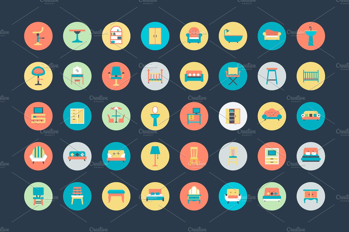 100 Flat Furniture Icons