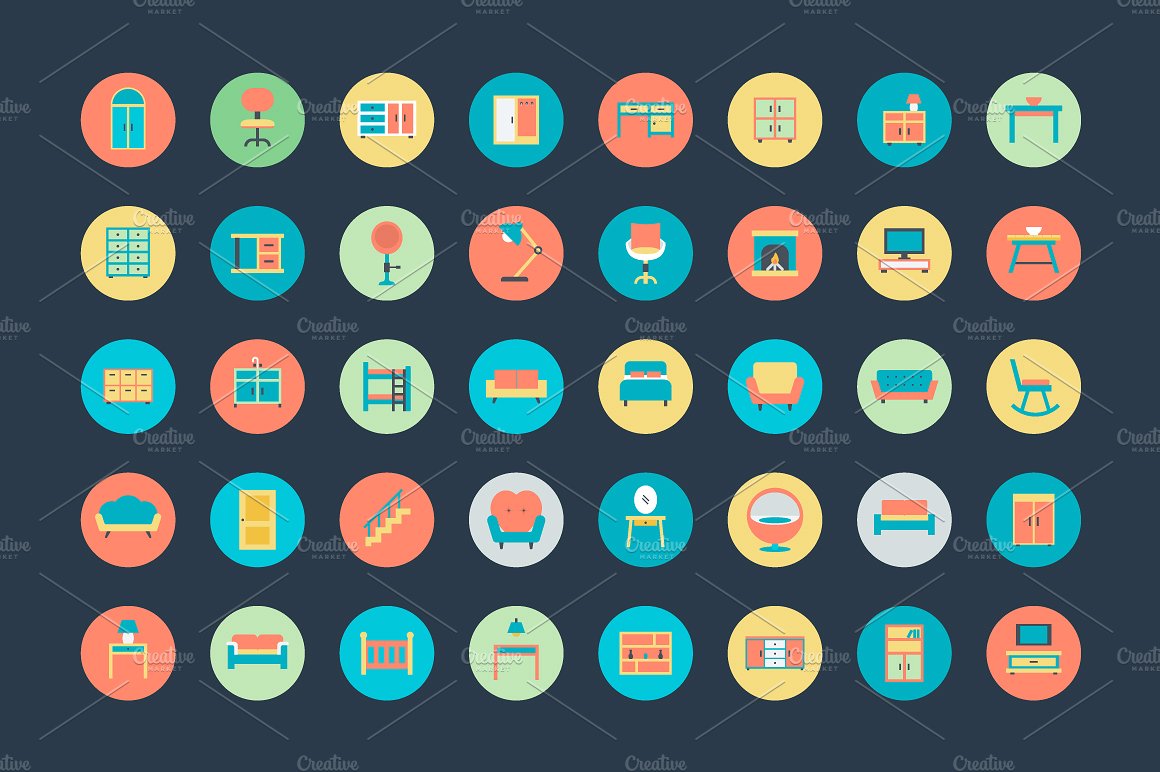 100 Flat Furniture Icons