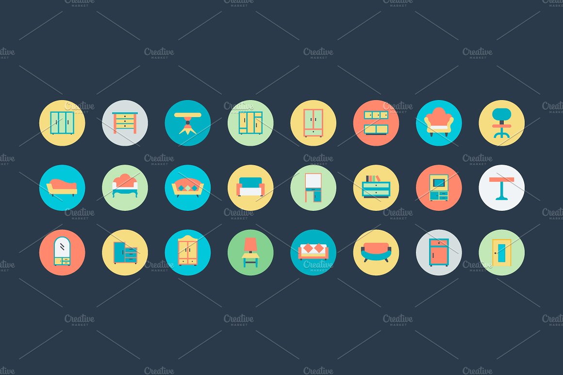 100 Flat Furniture Icons