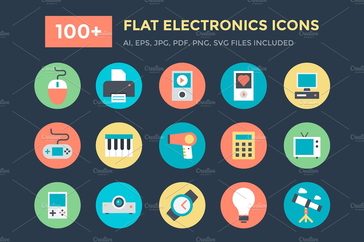 100 Flat Electronics Icons