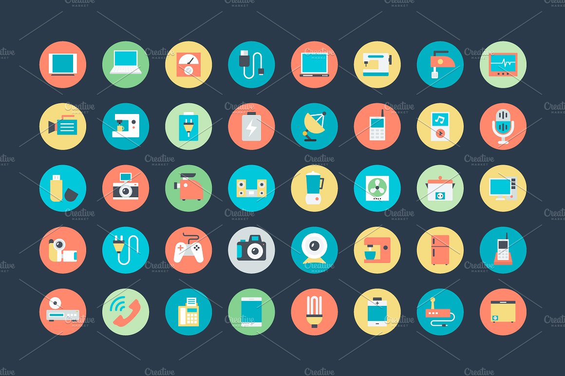 100 Flat Electronics Icons