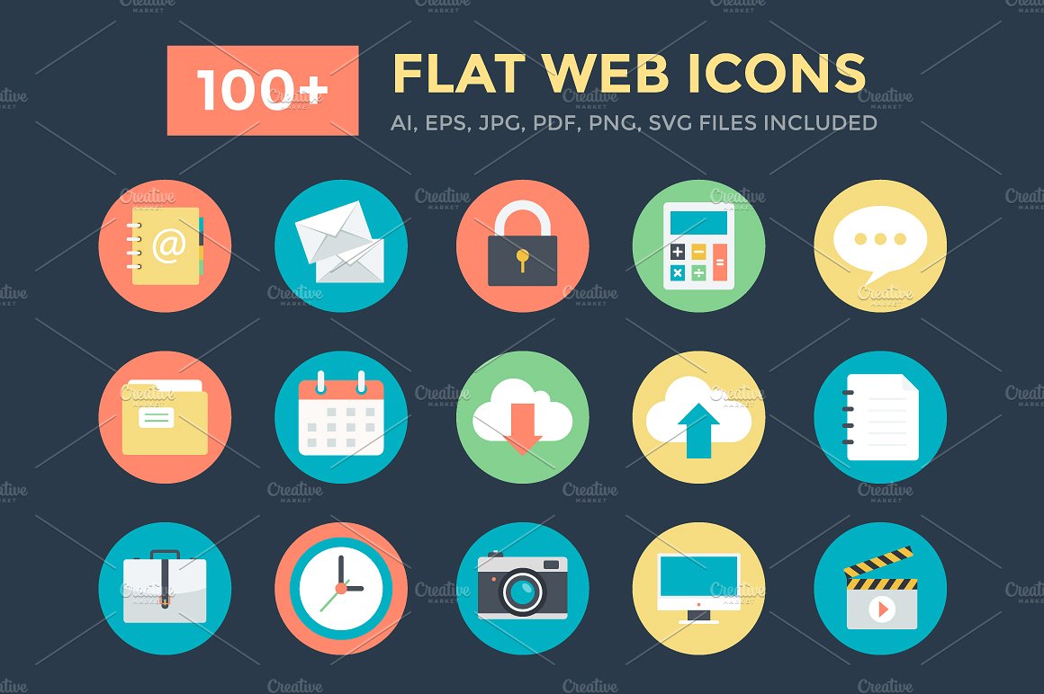 100 Flat Web Icons