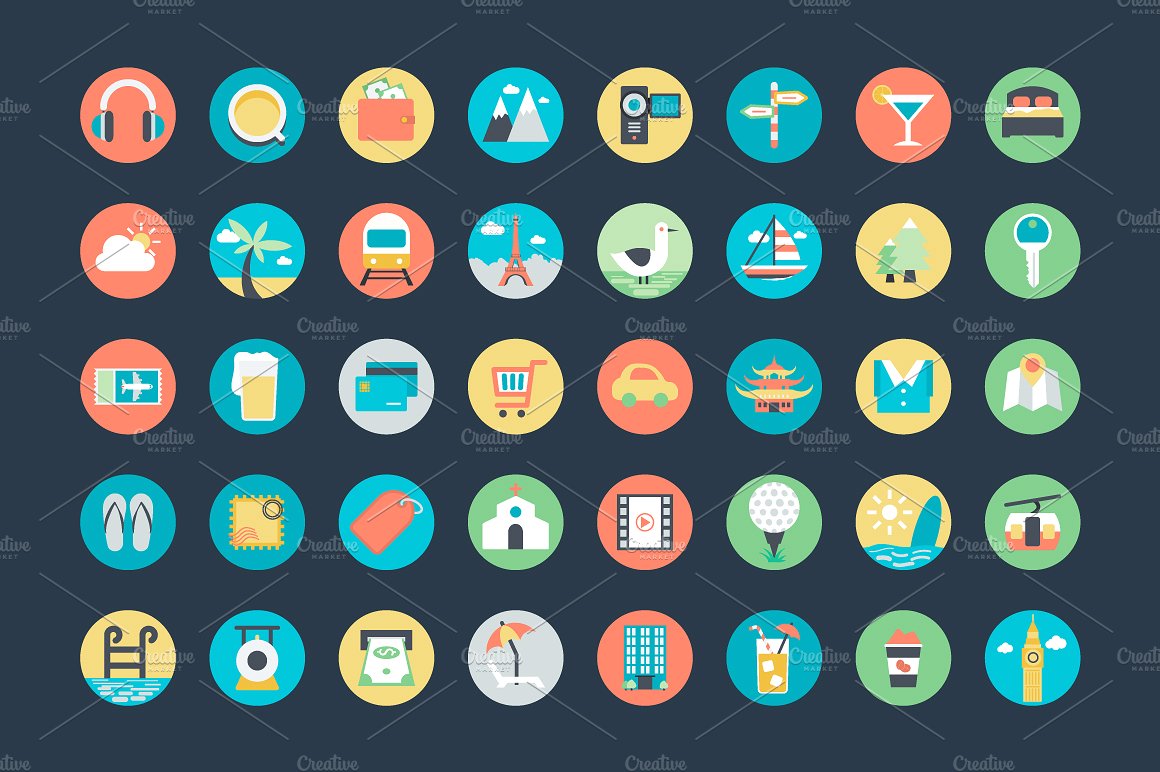 100 Flat Travel Icons