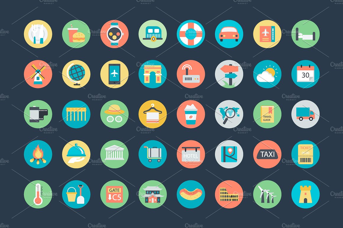 100 Flat Travel Icons