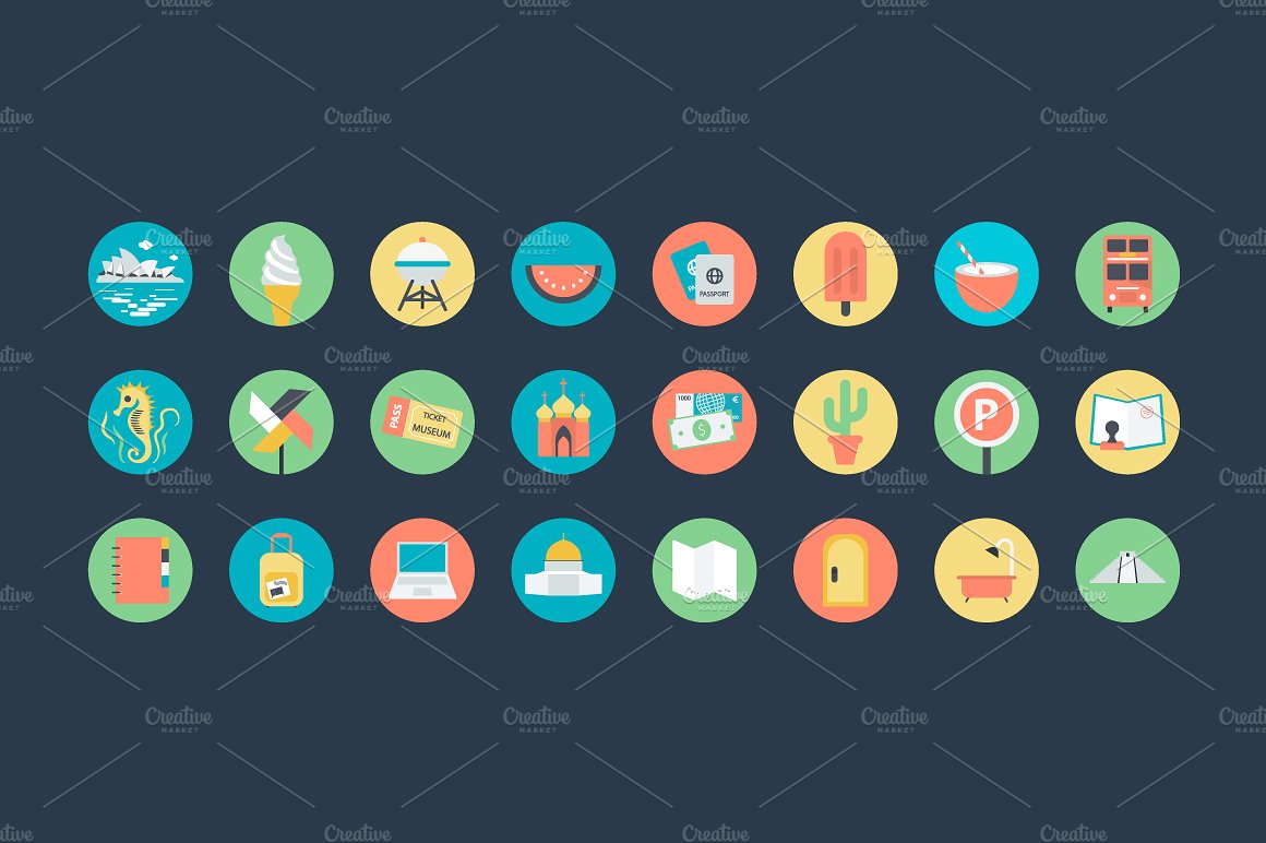 100 Flat Travel Icons