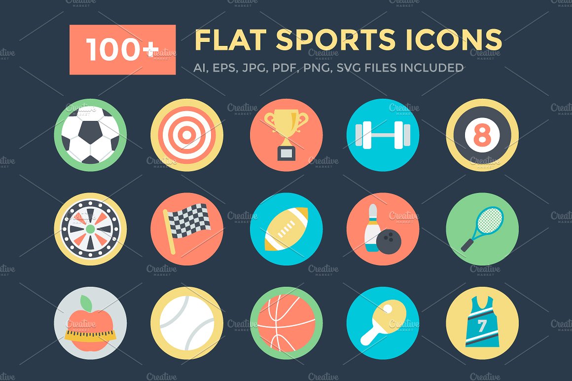 100 Flat Sports Icons